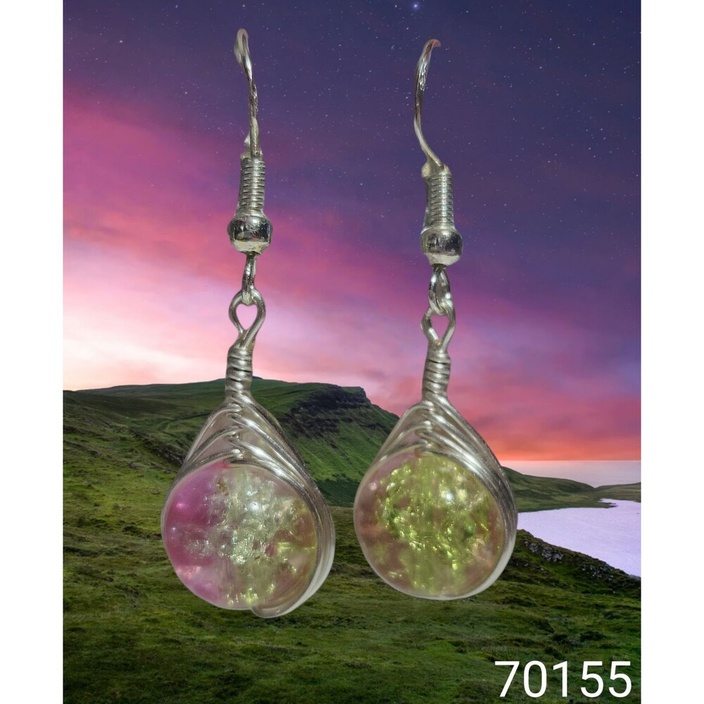 Pink Yellow Swirl Crinkle Crystal Earrin